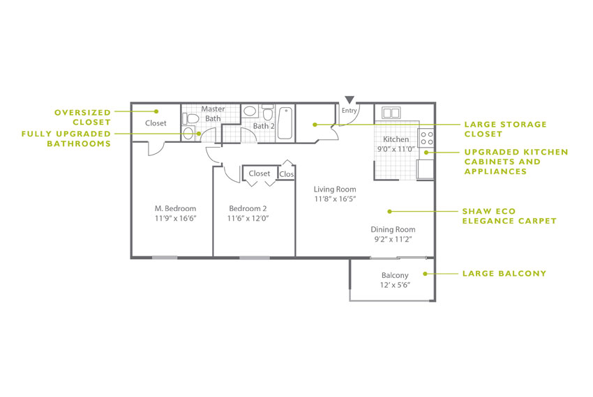 Whitney Floor Plan - 2 Bedroom B2 U