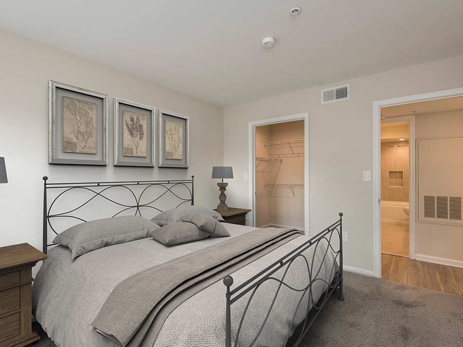 large bedroom and closet space in an apartment
