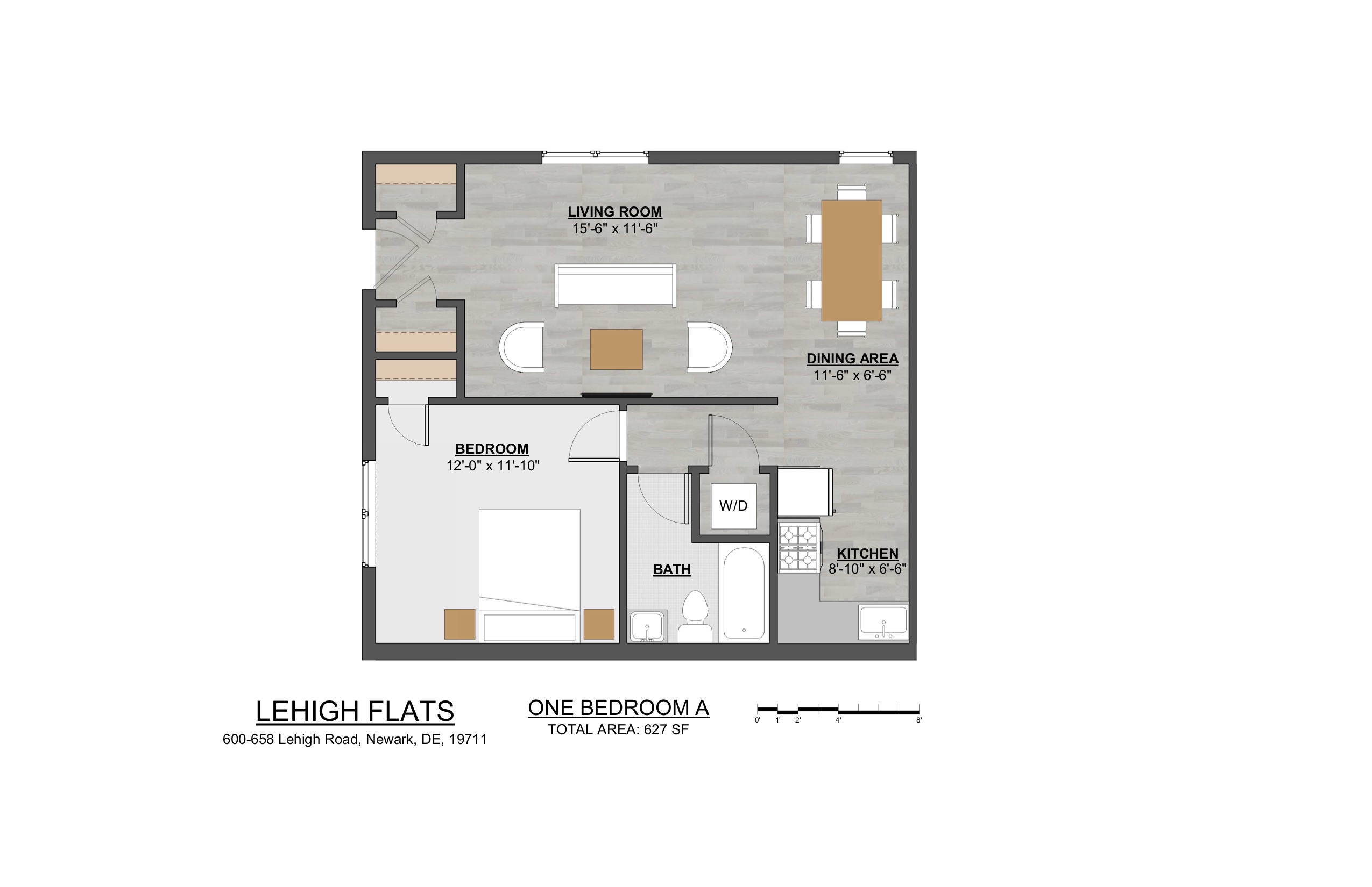 One Bedroom Jr. A 627 Square Feet