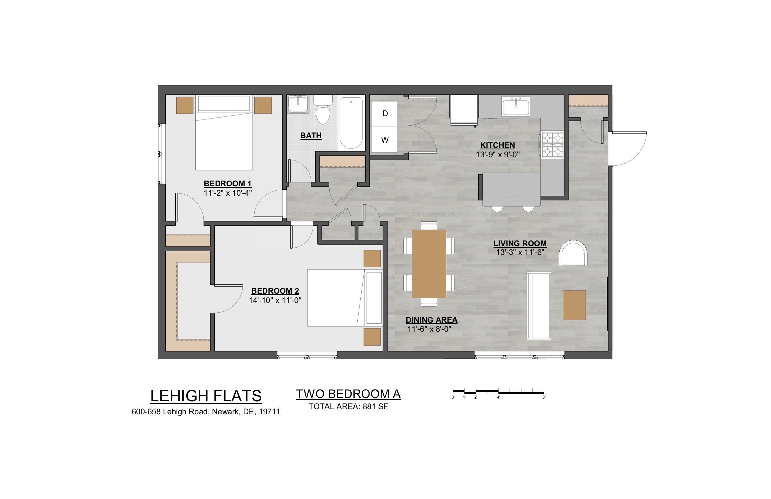 Two Bedroom Jr. A 881 Square Feet