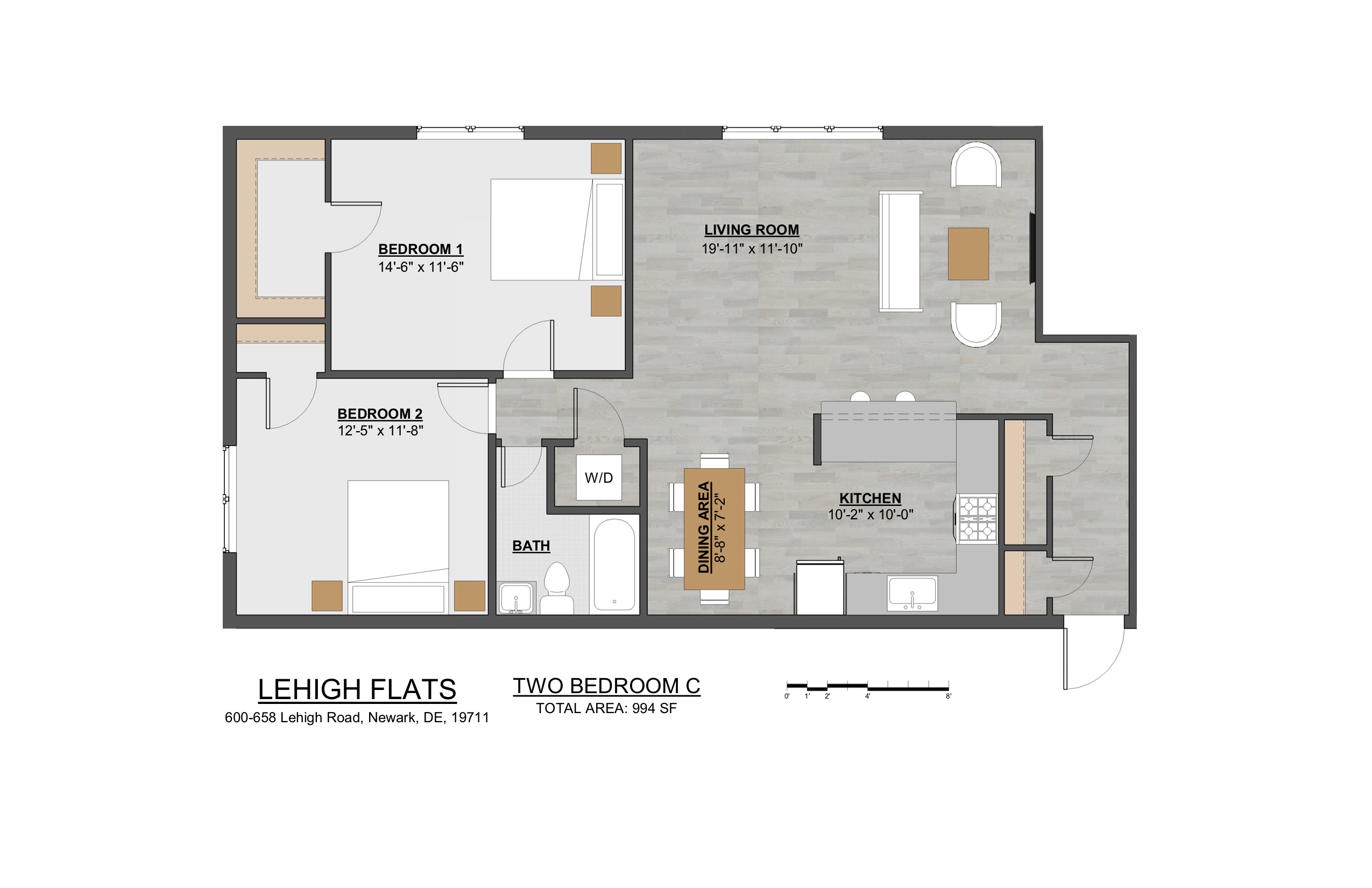 Two Bedroom C 994 Square Feet